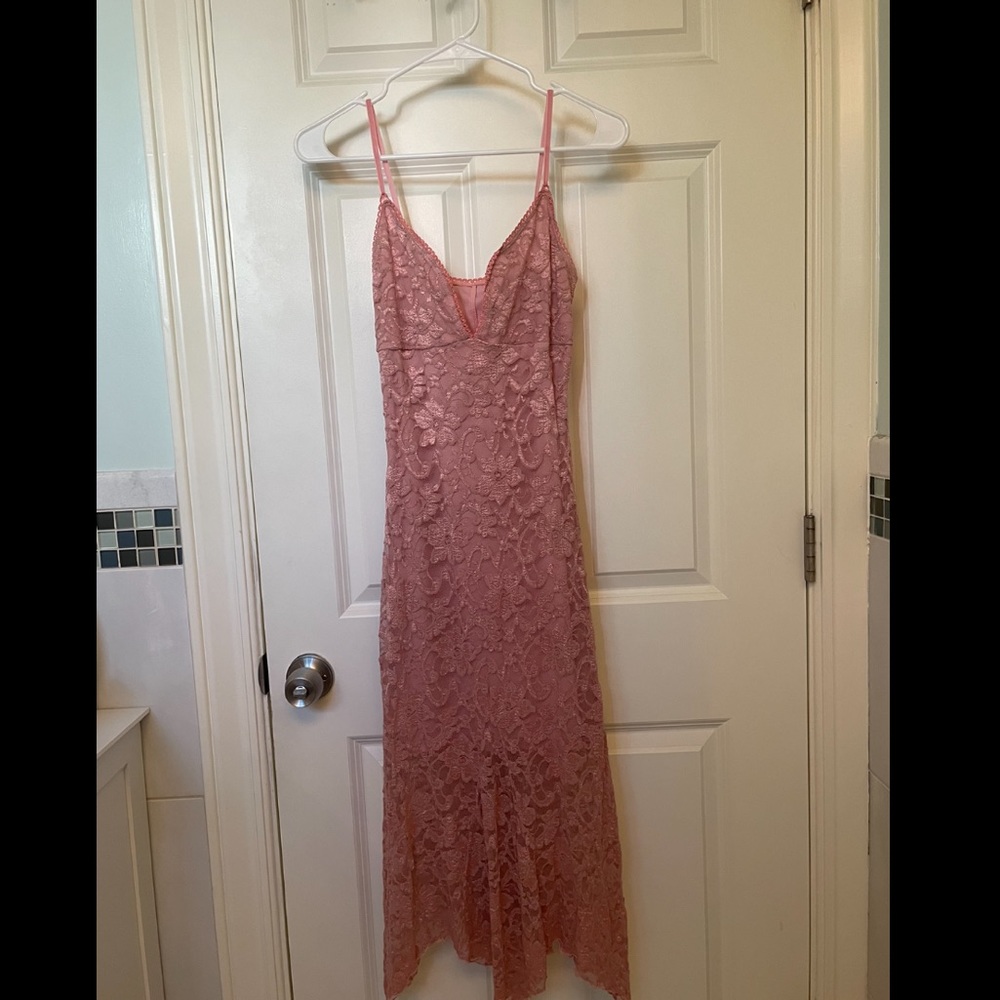 Pink lace midi dress, size small